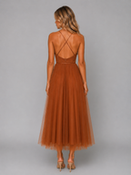 Women's Tulle Corset Midi Dress – Tie Waist & Sculpted Silhouette