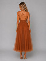 Women's Tulle Corset Midi Dress – Tie Waist & Sculpted Silhouette