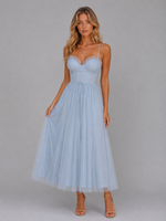 Women's Tulle Corset Midi Dress – Tie Waist & Sculpted Silhouette