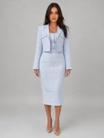 Women’s Tweed Midi Dress & Cropped Blazer Two-Piece Outfit Set