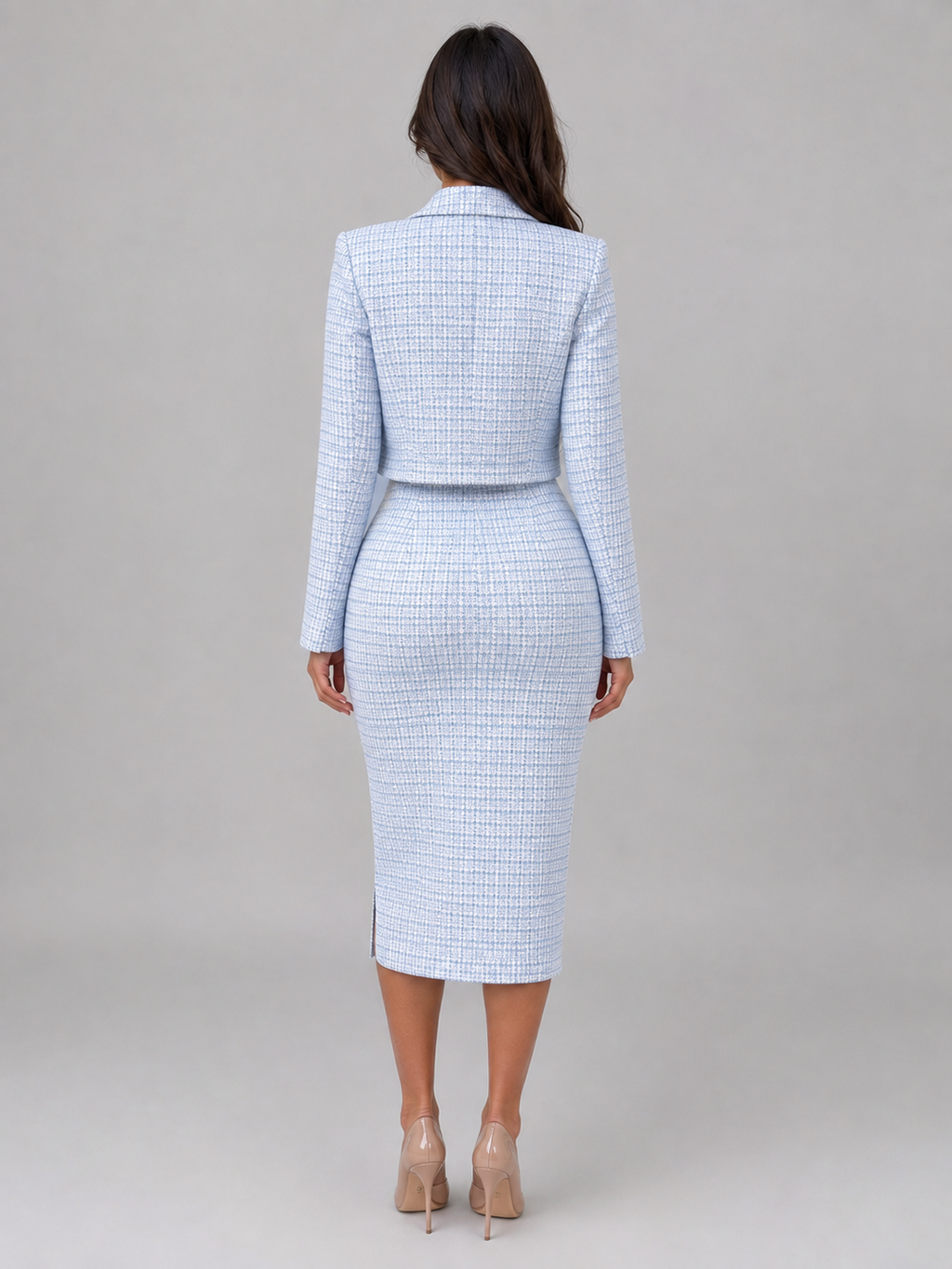 Women’s Tweed Midi Dress & Cropped Blazer Two-Piece Outfit Set