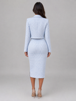 Women’s Tweed Midi Dress & Cropped Blazer Two-Piece Outfit Set