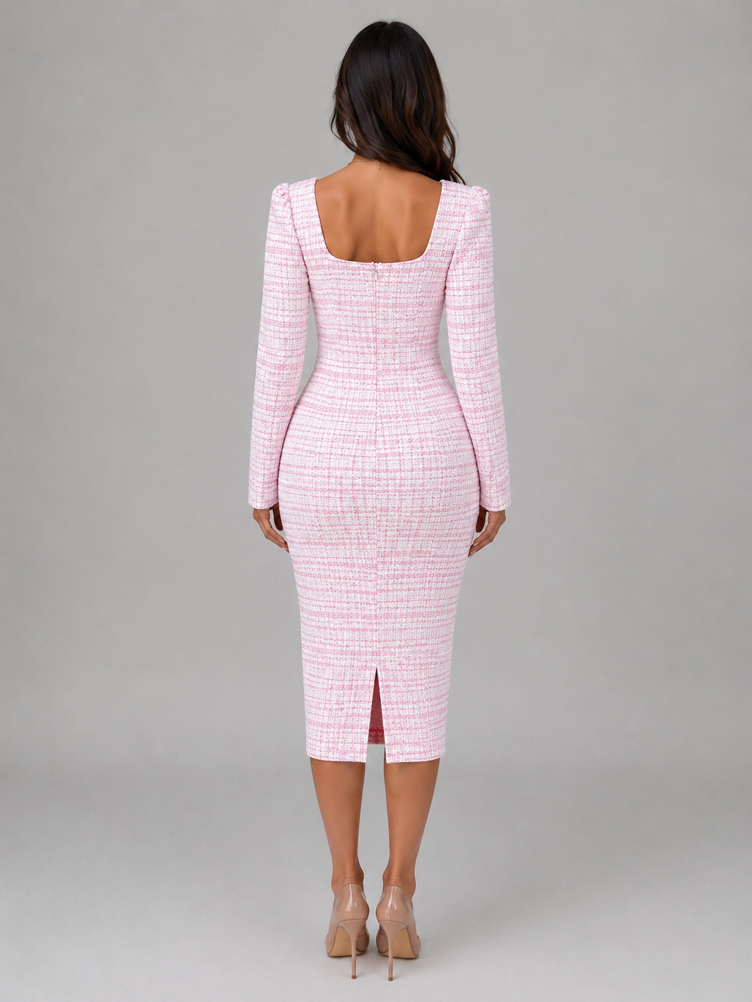 Women’s Tweed Midi Dress & Cropped Blazer Two-Piece Outfit Set