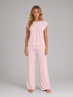 Women's Two-Piece Lounge Set – Relaxed T-Shirt & Wide Leg Trousers Co-Ord