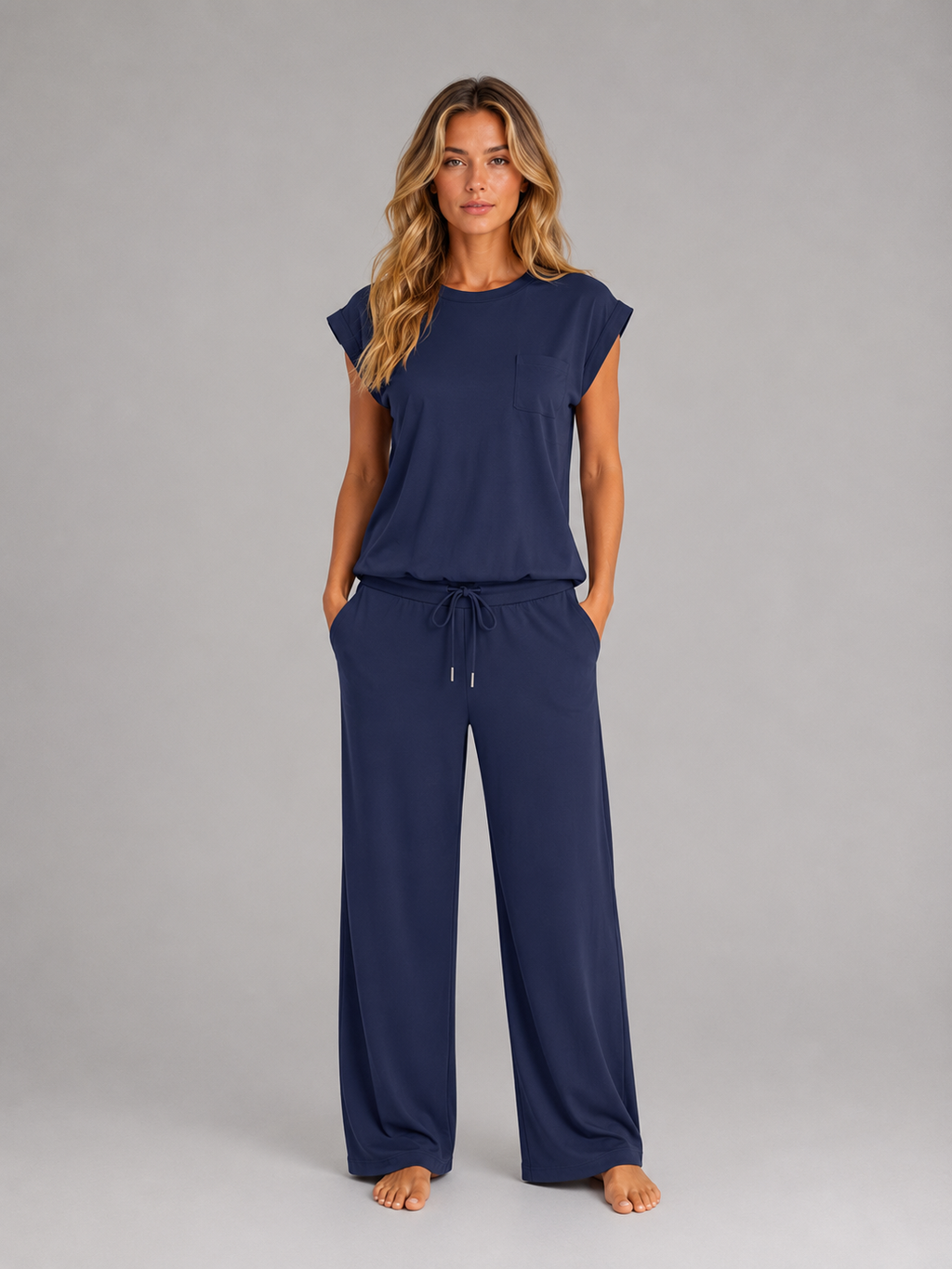 Women's Two-Piece Lounge Set – Relaxed T-Shirt & Wide Leg Trousers Co-Ord