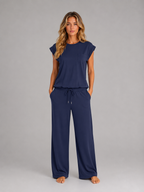 Women's Two-Piece Lounge Set – Relaxed T-Shirt & Wide Leg Trousers Co-Ord