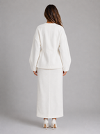 Women’s Two-Piece Skirt Suit – V-Neck Peplum Jacket & Maxi Pencil Skirt Set