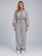 Women’s Two-Piece Tracksuit – Cinched Waist Zip Hoodie & Wide Leg Joggers