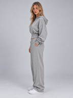 Women’s Two-Piece Tracksuit – Cinched Waist Zip Hoodie & Wide Leg Joggers