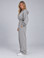 Women’s Two-Piece Tracksuit – Cinched Waist Zip Hoodie & Wide Leg Joggers