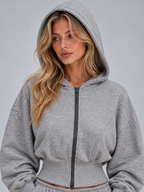 Women’s Two-Piece Tracksuit – Cinched Waist Zip Hoodie & Wide Leg Joggers
