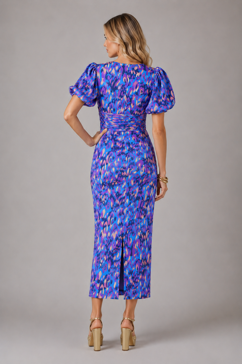 Women's V-Neck Puff Sleeve Midi Dress โ Summer Occasion Style โ Montleigh