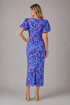 Women’s V-Neck Puff Sleeve Midi Dress –  Summer Occasion Style