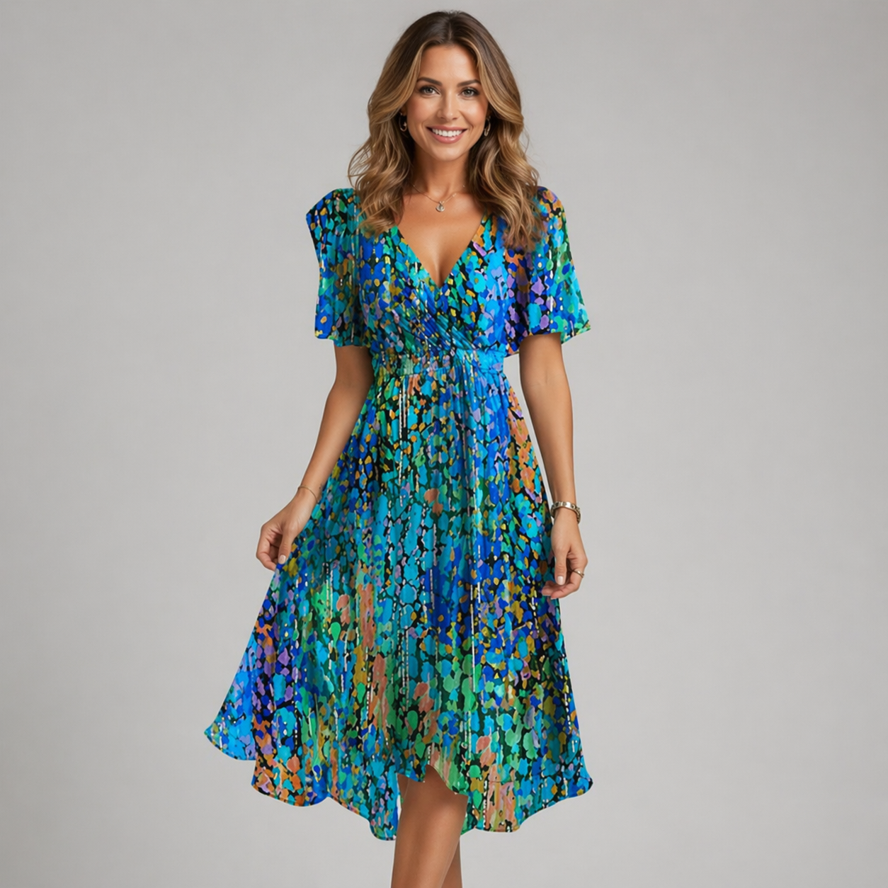 Women’s V-Neck Summer Dress – Flowing Silhouette