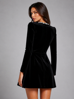 Women’s Velvet Crystal Neckline Maxi Dress – Elegant Evening Silhouette