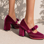 Women’s Velvet Mary Jane Heels – Bow Detail Block Heel