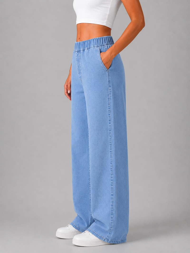 Women’s Wide Leg Jeans – High Waist Elasticated Denim