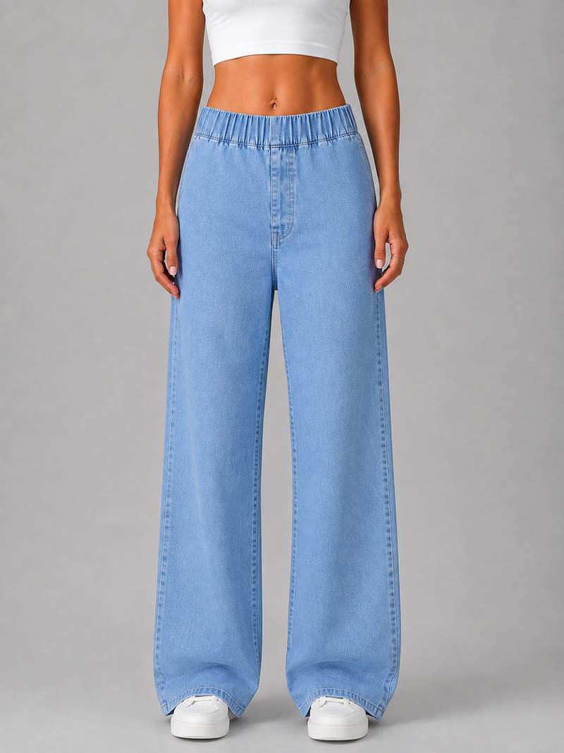 Women’s Wide Leg Jeans – High Waist Elasticated Denim