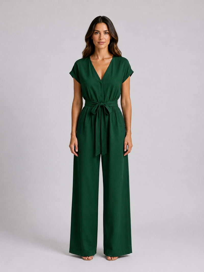 Women's Relaxed Wide Leg Jumpsuit – Tie Waist Summer Style