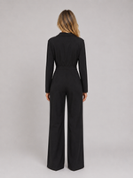 Women’s Wide Leg Jumpsuit – Wrap Front Belted Tailored Suit