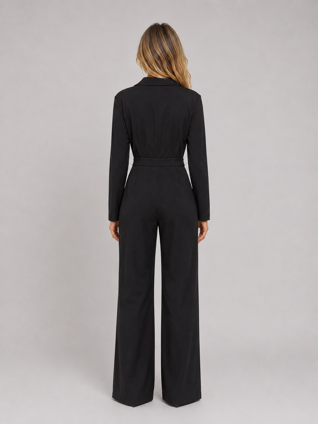 Women’s Wide Leg Jumpsuit – Wrap Front Belted Tailored Suit