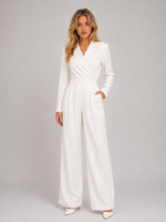 Women’s Wide Leg Jumpsuit – Wrap Front Belted Tailored Suit