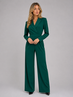 Women’s Wide Leg Jumpsuit – Wrap Front Belted Tailored Suit