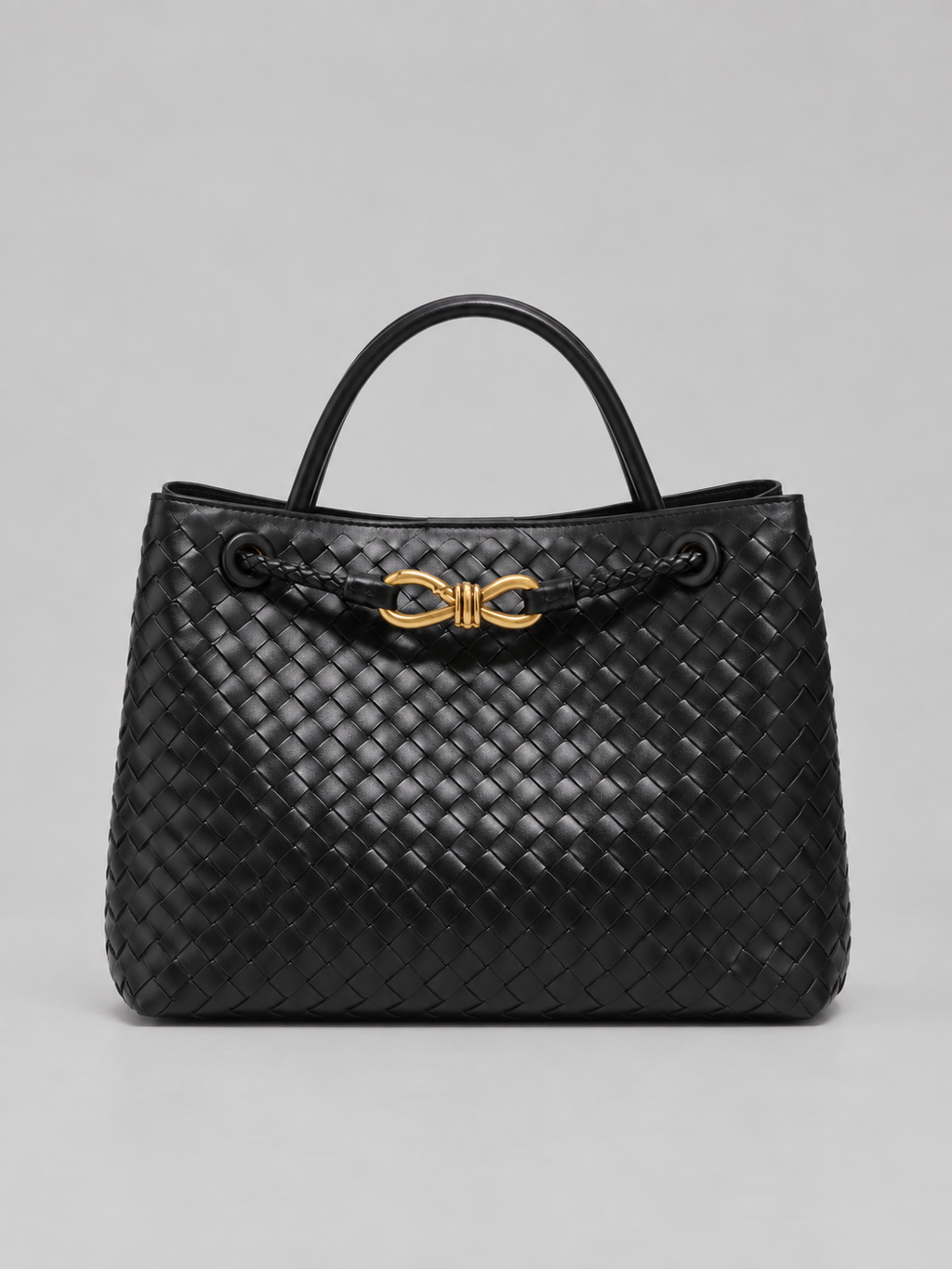 Women’s Woven Vegan Leather Handbag – Gold Detail Tote Bag