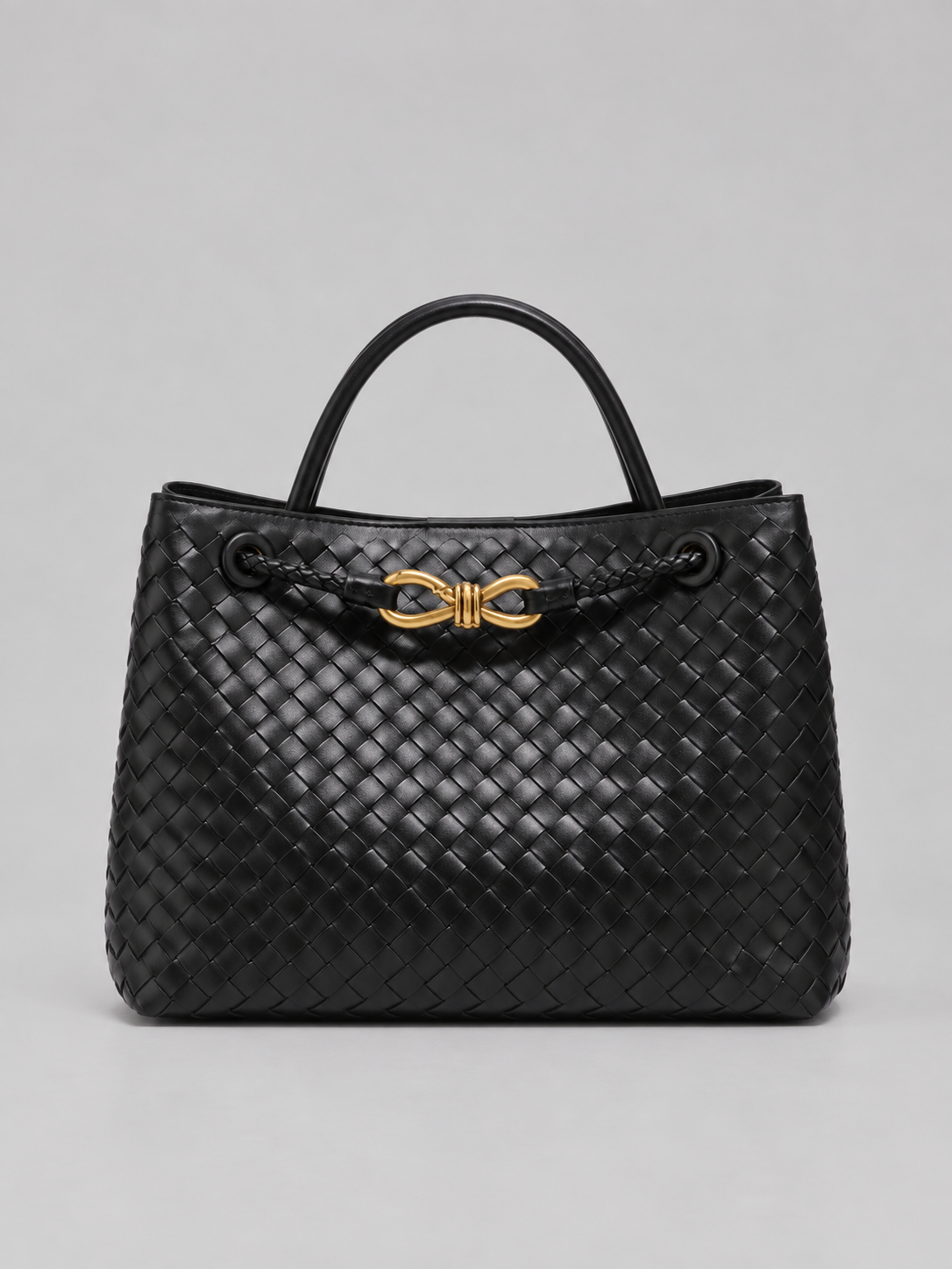 Women’s Woven Vegan Leather Handbag – Gold Detail Tote Bag