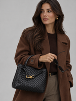 Women’s Woven Vegan Leather Handbag – Gold Detail Tote Bag