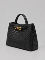 Women’s Woven Vegan Leather Handbag – Gold Detail Tote Bag