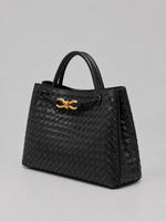 Women’s Woven Vegan Leather Handbag – Gold Detail Tote Bag