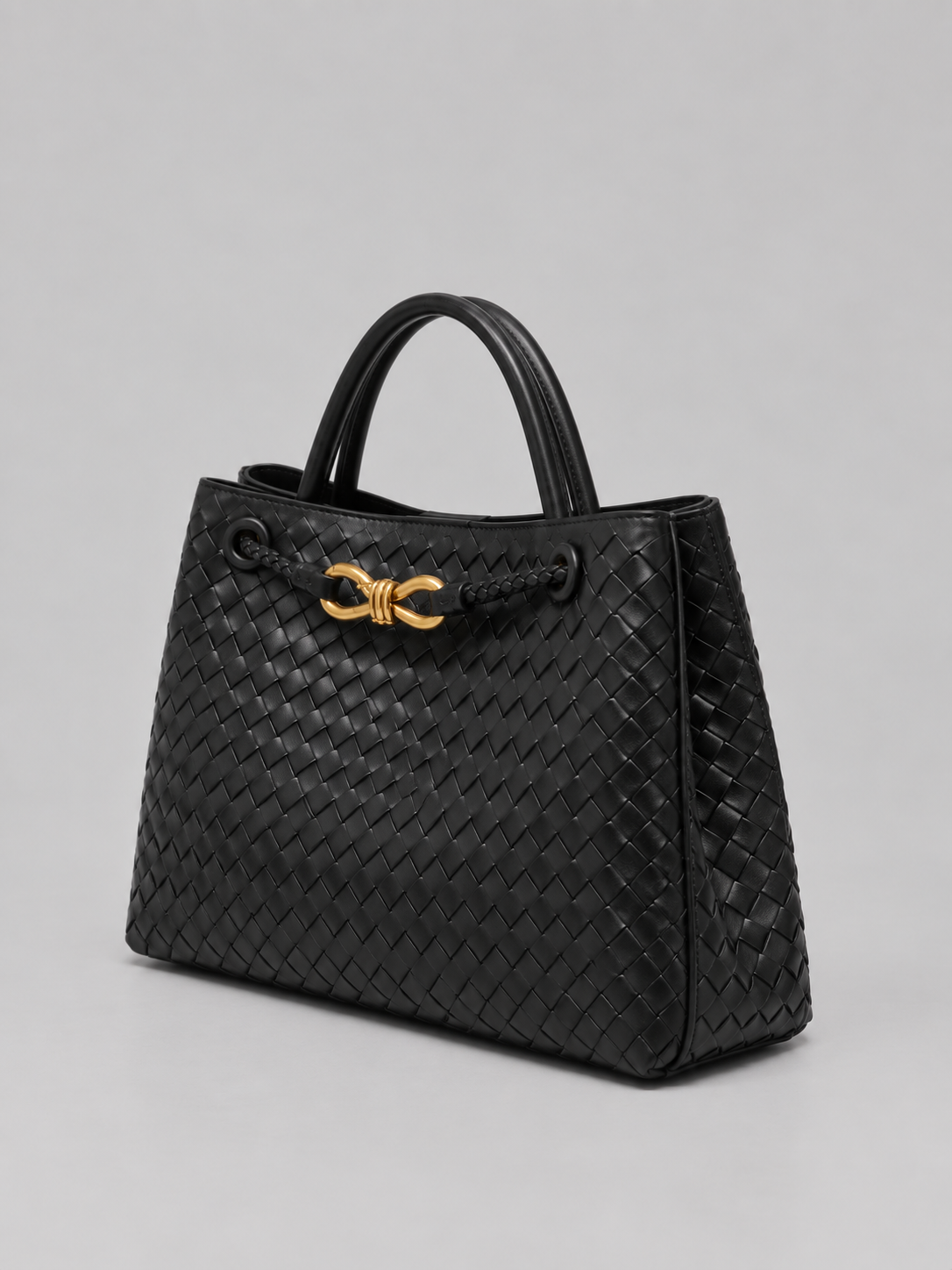 Women’s Woven Vegan Leather Handbag – Gold Detail Tote Bag