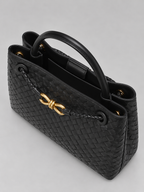 Women’s Woven Vegan Leather Handbag – Gold Detail Tote Bag