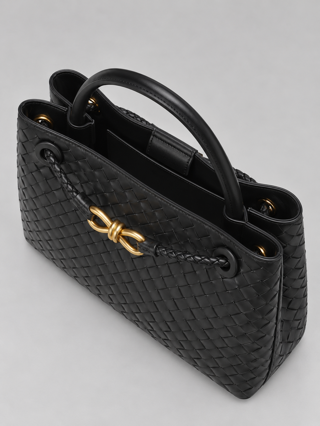 Women’s Woven Vegan Leather Handbag – Gold Detail Tote Bag