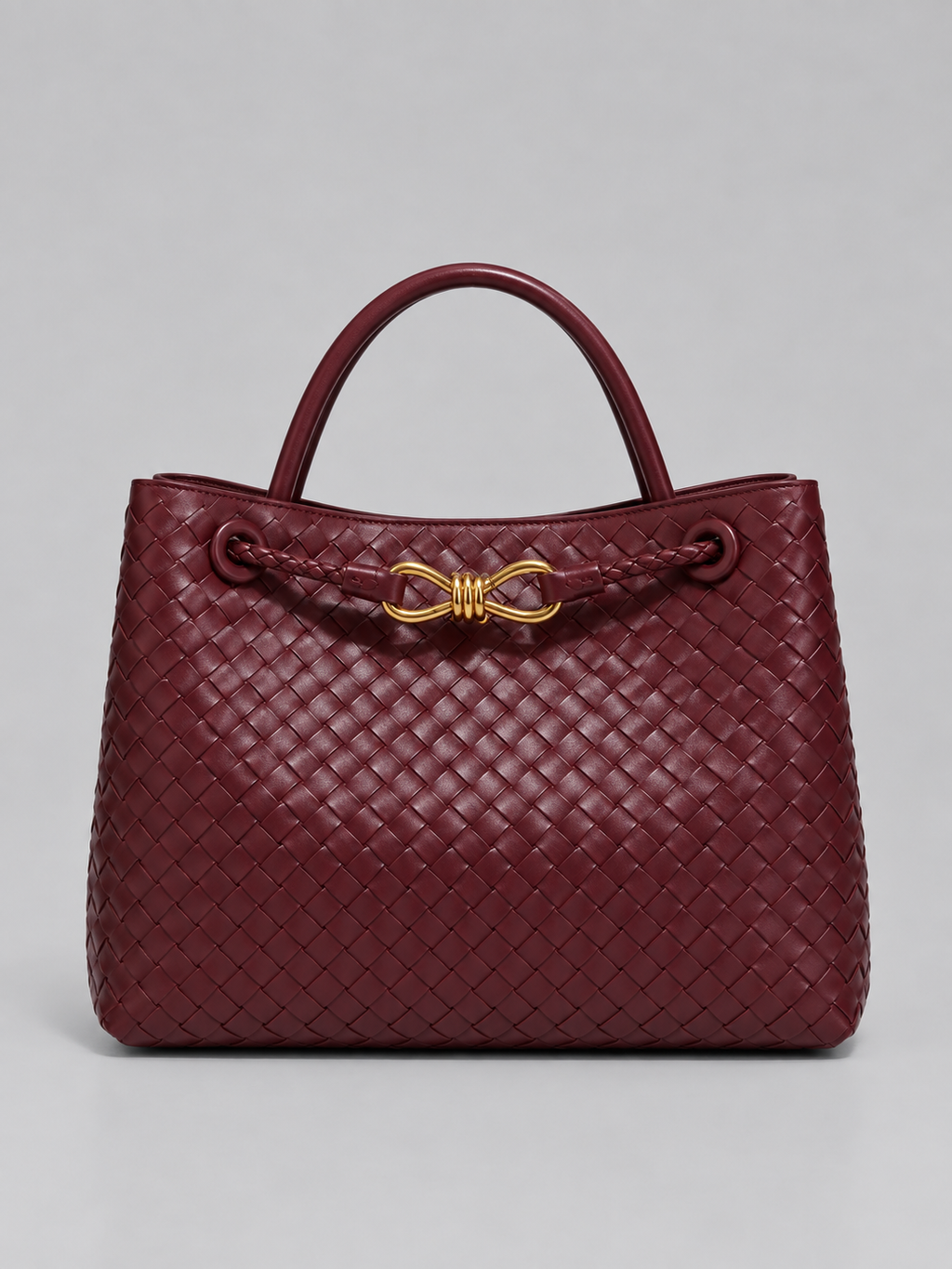 Women’s Woven Vegan Leather Handbag – Gold Detail Tote Bag