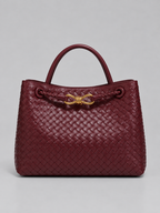 Women’s Woven Vegan Leather Handbag – Gold Detail Tote Bag