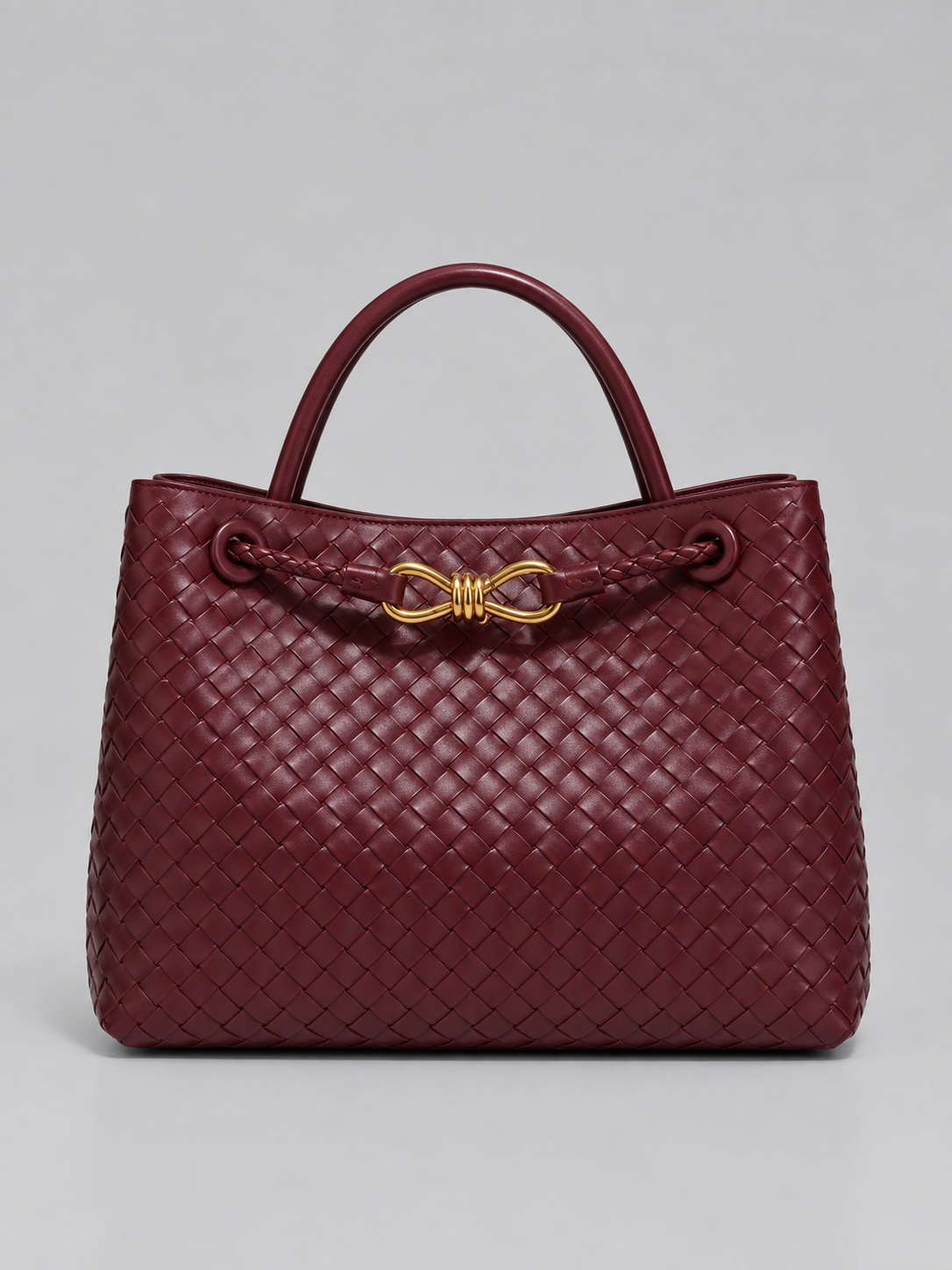 Women’s Woven Vegan Leather Handbag – Gold Detail Tote Bag