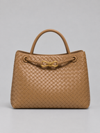 Women’s Woven Vegan Leather Handbag – Gold Detail Tote Bag