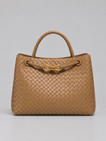 Women’s Woven Vegan Leather Handbag – Gold Detail Tote Bag