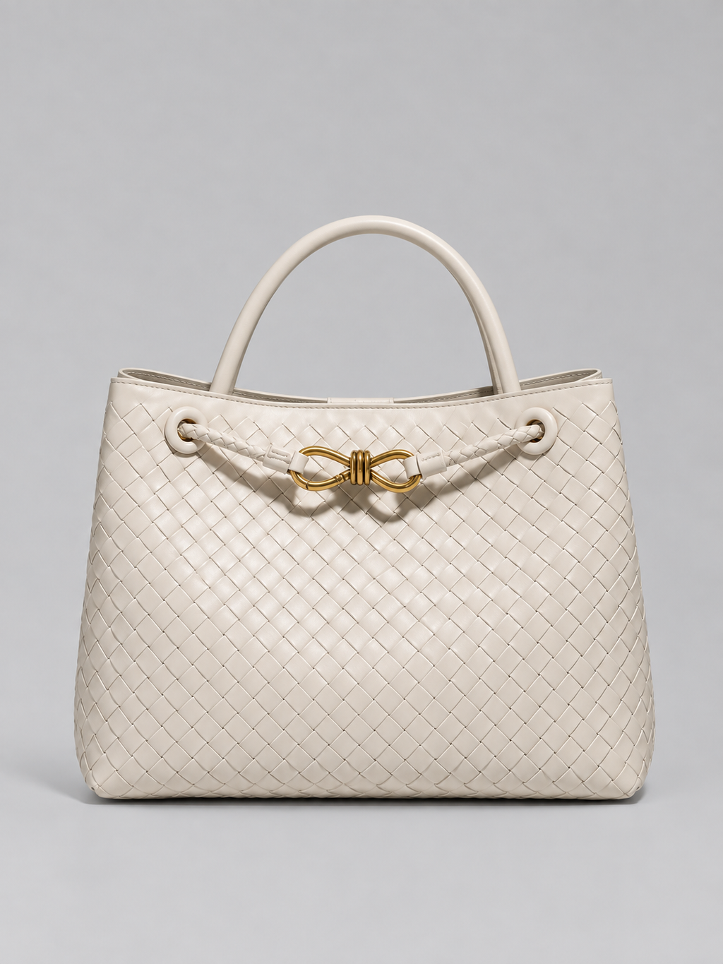 Women’s Woven Vegan Leather Handbag – Gold Detail Tote Bag