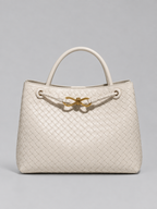 Women’s Woven Vegan Leather Handbag – Gold Detail Tote Bag