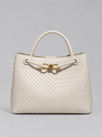 Women’s Woven Vegan Leather Handbag – Gold Detail Tote Bag