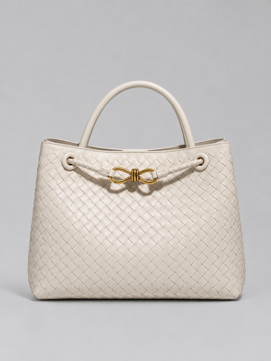 Women’s Woven Vegan Leather Handbag – Gold Detail Tote Bag