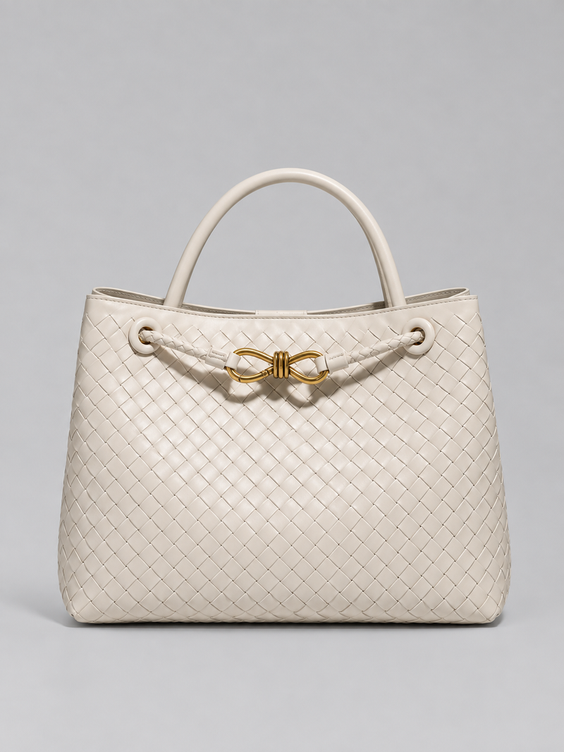 Women’s Woven Vegan Leather Handbag – Gold Detail Tote Bag