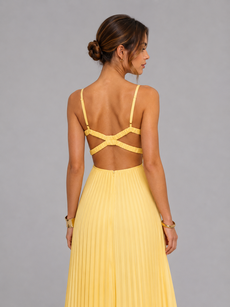 yellow satin pleated dress Celine Satin Pleated Dress