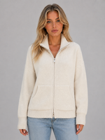 Women's Zip Up Knitted Sweater – Soft Funnel Neck Knit Jacket