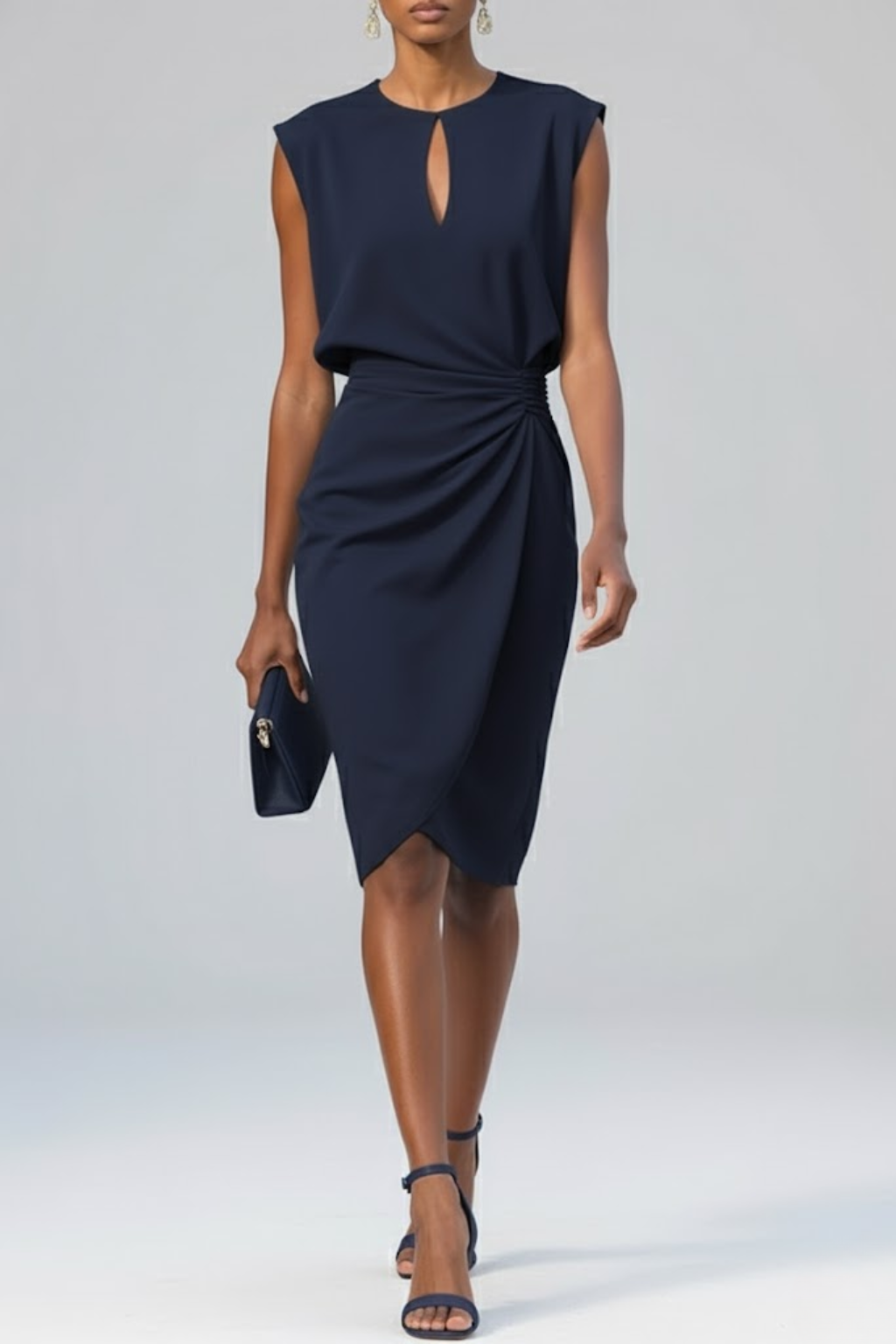 Women’s Keyhole Neck Midi Dress – Ruched Waist Elegant Fit