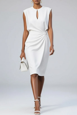 Women’s Keyhole Neck Midi Dress – Ruched Waist Elegant Fit