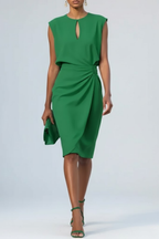 Women’s Keyhole Neck Midi Dress – Ruched Waist Elegant Fit